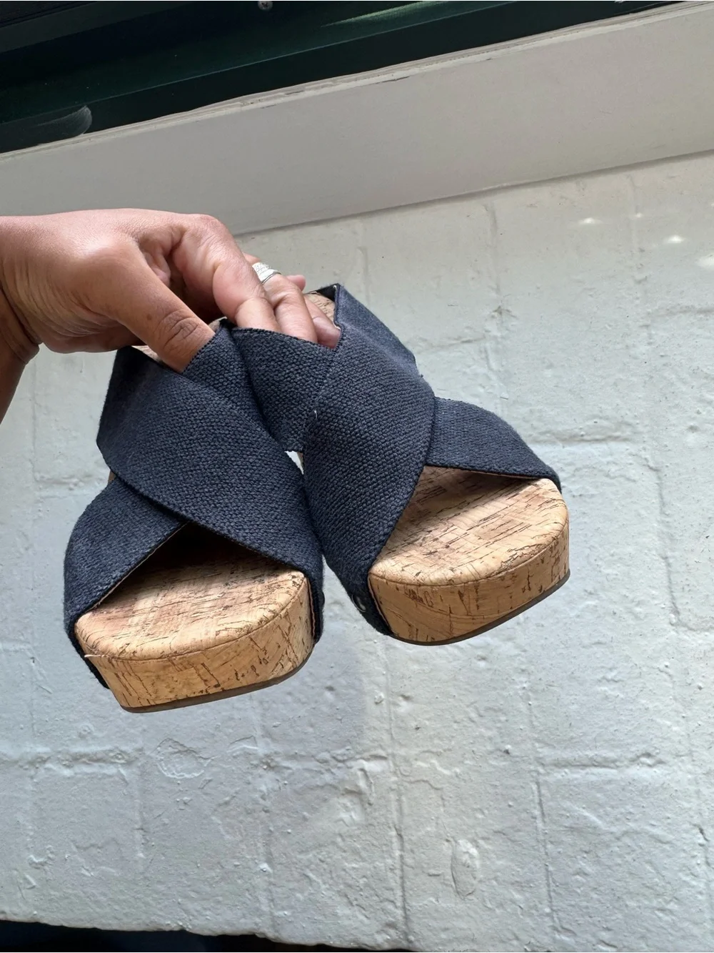 Women’s Navy Cork Wedge Slide Sandals